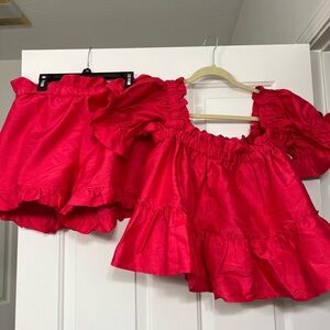Stylish Red Ruffled Women's Set